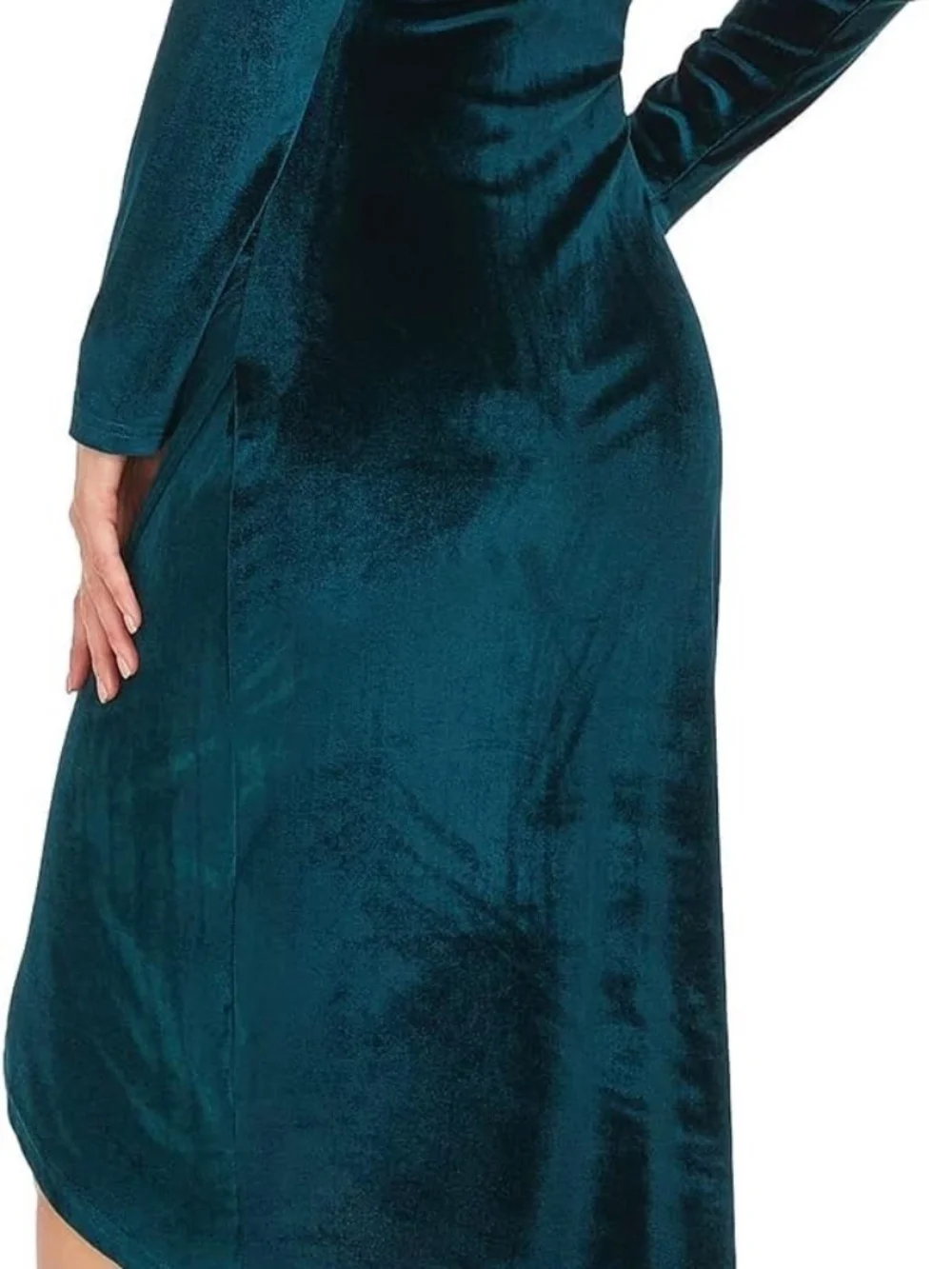 Dark Emerald Green Velvet Ruched V Neck Wrap Midi Dress